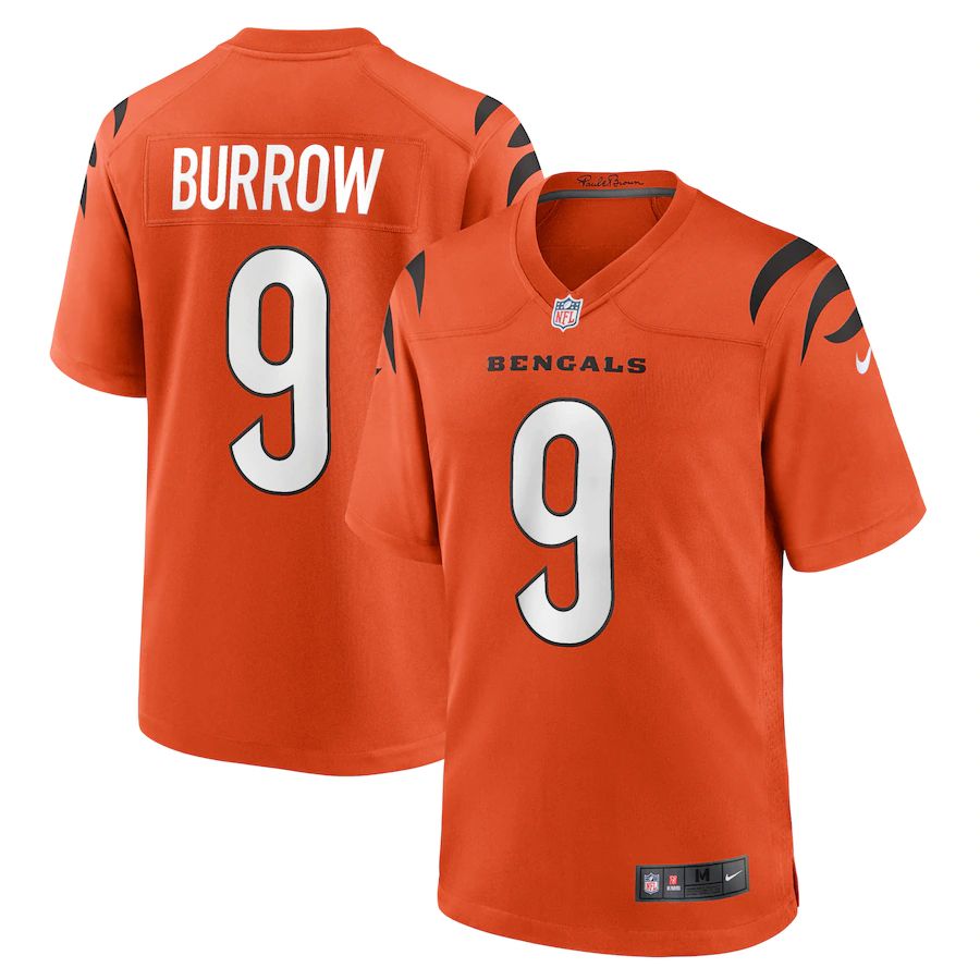 Men Cincinnati Bengals 9 Joe Burrow Nike Orange Alternate Game NFL Jersey